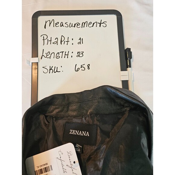 Zenana Faux Vegan Leather Moto Jacket Black‎  Embossed Zip XL Vegan Biker Style - Picture 10 of 10